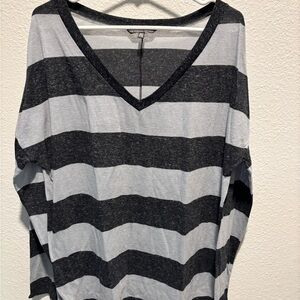 Victoria's Secret Black and Gray Striped V-Neck Top